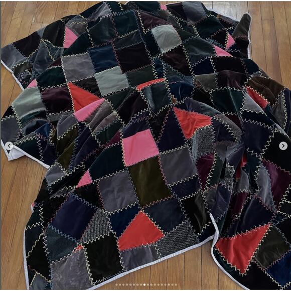 Antique Vintage Velvet Crazy Quilt Patchwork Hand Stitched Brown Purple Silky - Picture 9 of 16